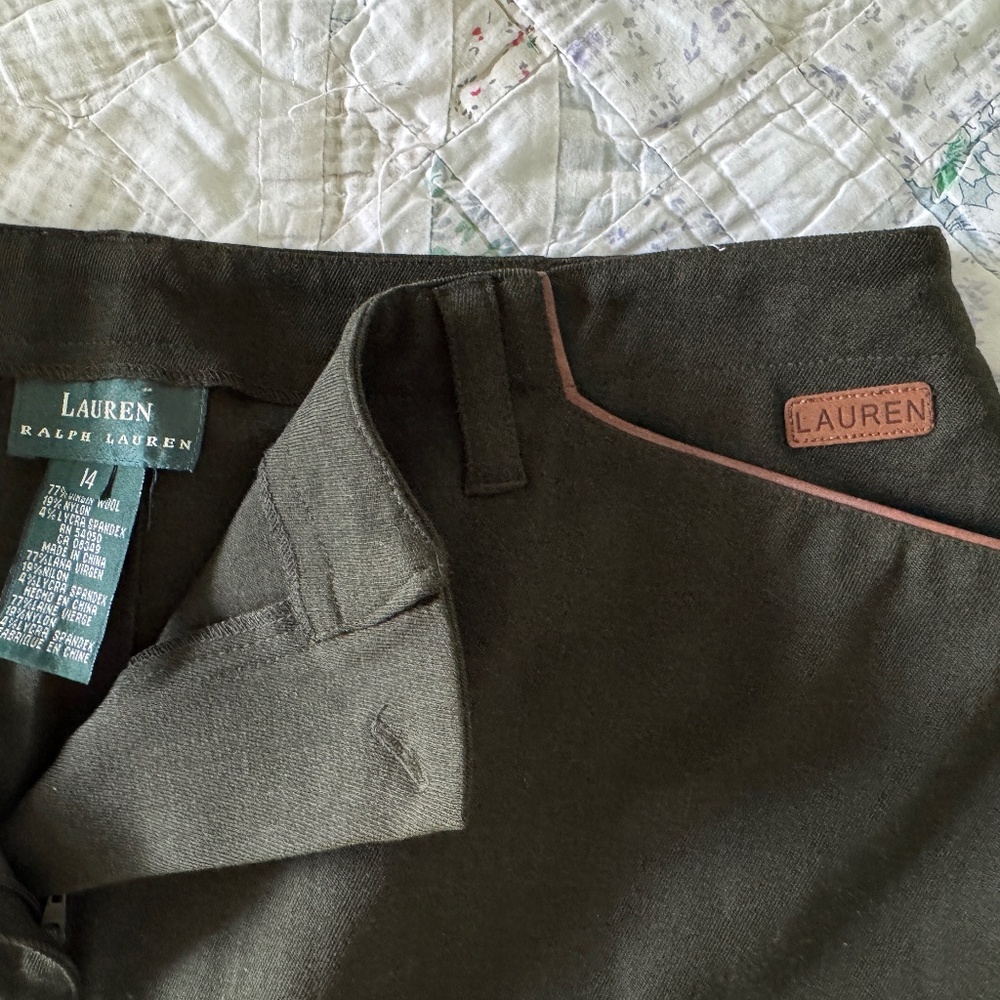 Vintage Ralph Lauren Wool 3/4 length skirt, size 14, dark green